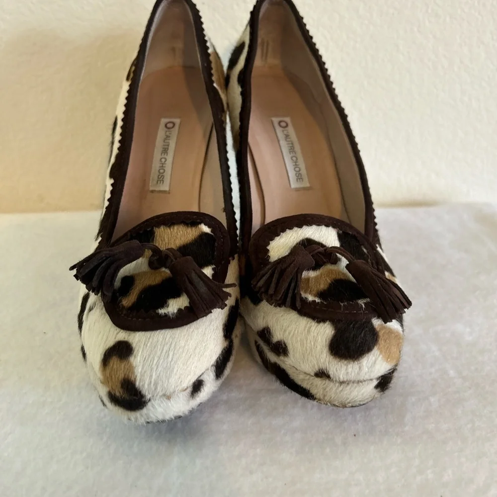 L'Autre Chose Leopard Print calf hair heels Size 36 5.5 US